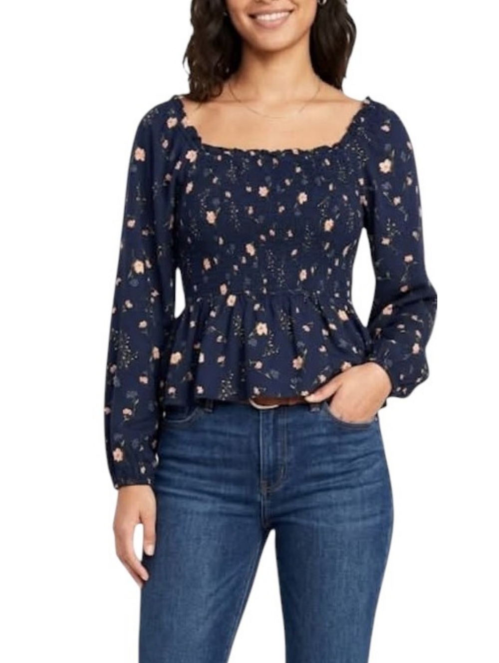 Old Navy Ruffled Square Neck Ditsy Floral Smocked Blouse